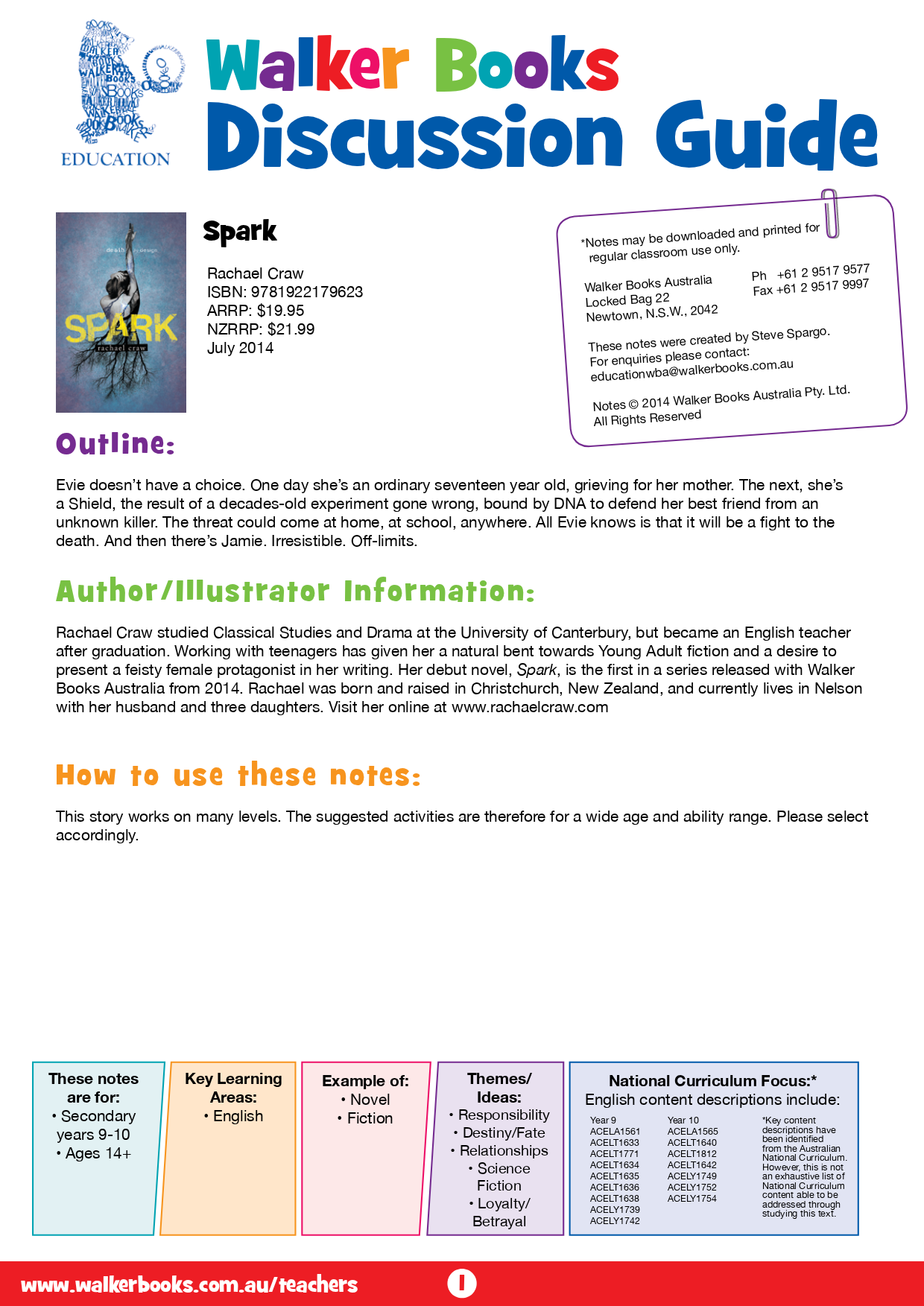 Spark CRAW teachers notes